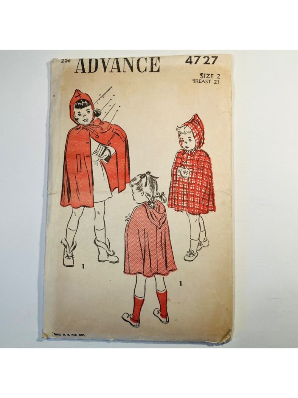 1940s Advance 4727 Girls Sz 2 Cape with Hood Little Red Riding Hood Unprinted FF